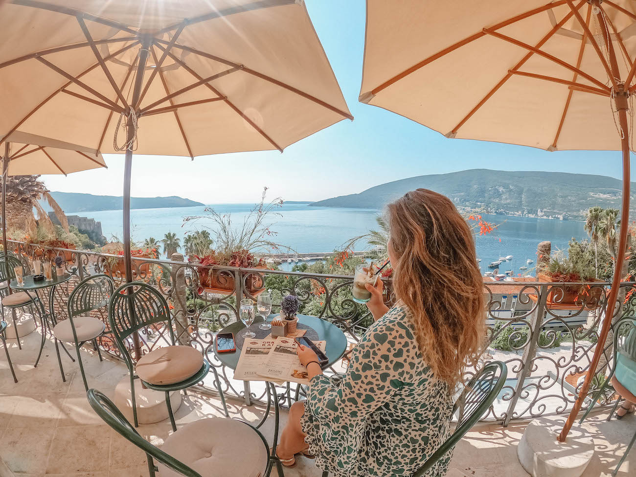 Drinking coffee at Gradska Kafana in Herceg Novi, Montenegro